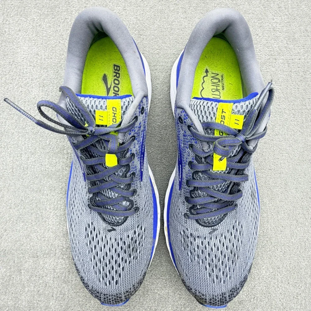 Brooks Ghost 11 Mens Running Shoes Size 12D Grey Blue Mesh Uppers 1102881D006